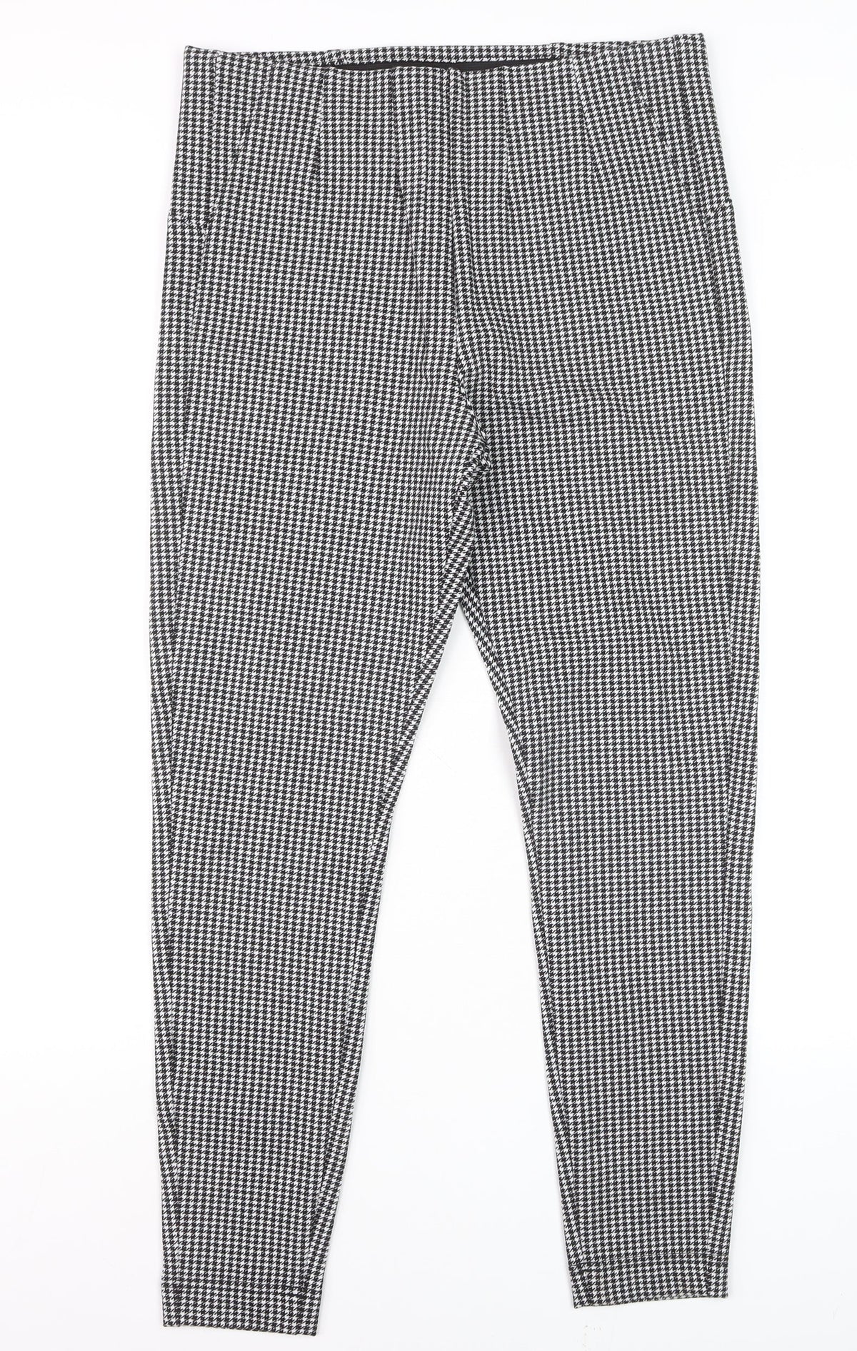 Marks & Spencer Women Black Check Size 14 Tapered Stretch Trousers
