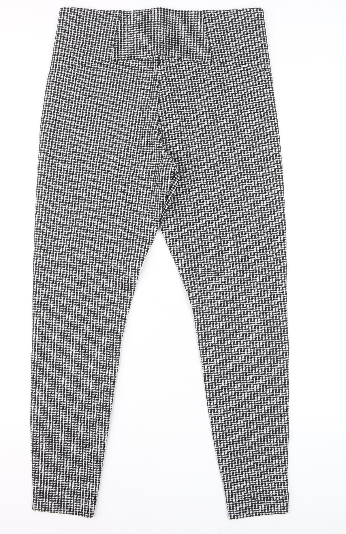 Marks & Spencer Women Black Check Size 14 Tapered Stretch Trousers