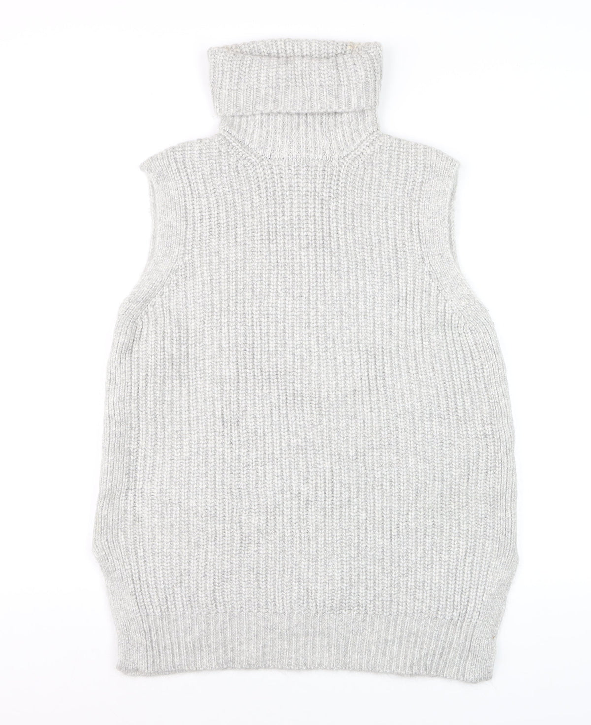 Marks & Spencer Women Grey M Sleeveless Roll Neck Chunky Knit Jumper Vest