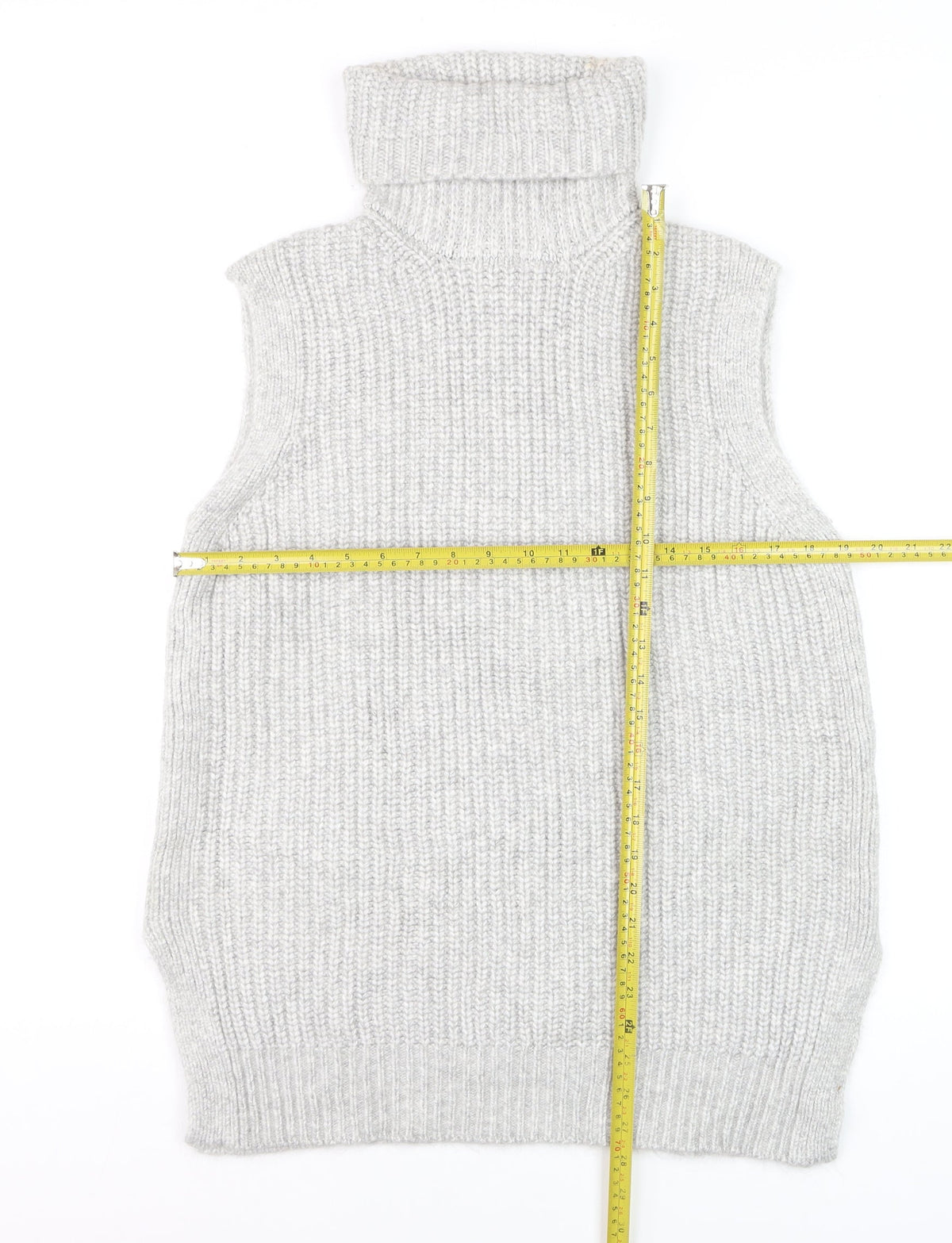 Marks & Spencer Women Grey M Sleeveless Roll Neck Chunky Knit Jumper Vest