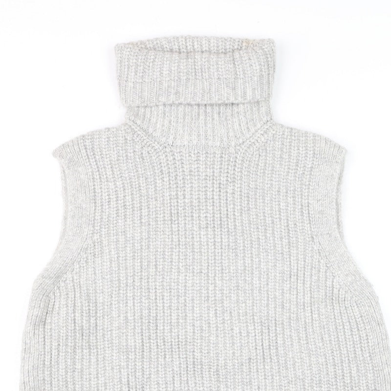 Marks & Spencer Women Grey M Sleeveless Roll Neck Chunky Knit Jumper Vest