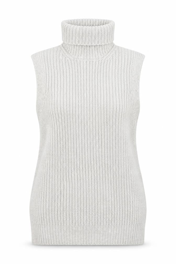 Marks & Spencer Women Grey M Sleeveless Roll Neck Chunky Knit Jumper Vest