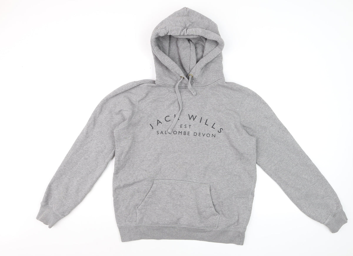 Jack Wills Women’s Grey Logo Pullover Hoodie UK 12 Cotton Blend