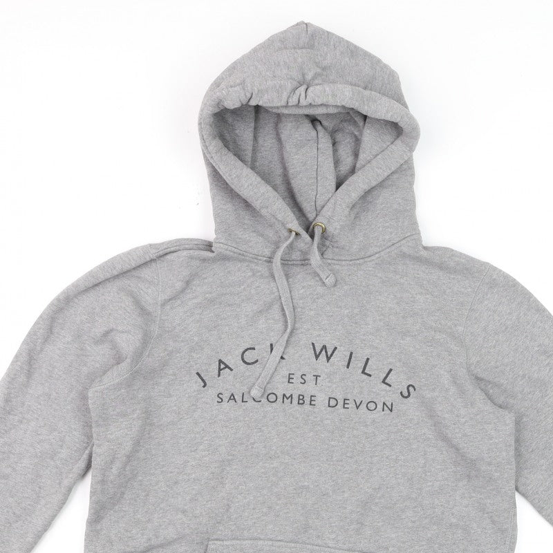 Jack Wills Women’s Grey Logo Pullover Hoodie UK 12 Cotton Blend