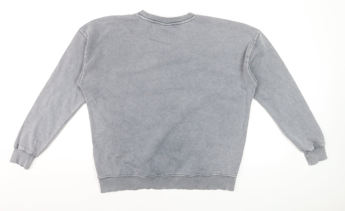 Pull&Bear Men's Grey S Washed Crew Neck Pullover Sweatshirt