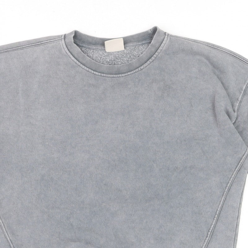 Pull&Bear Men's Grey S Washed Crew Neck Pullover Sweatshirt