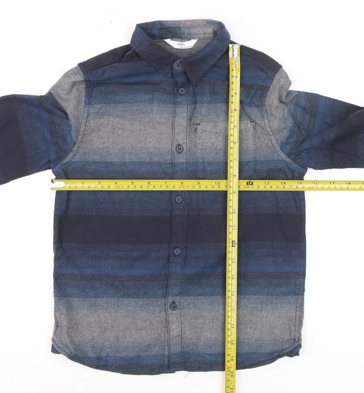 Marks and Spencer Boys Blue Striped Button-Up Shirt 7-8 Years Long Sleeve