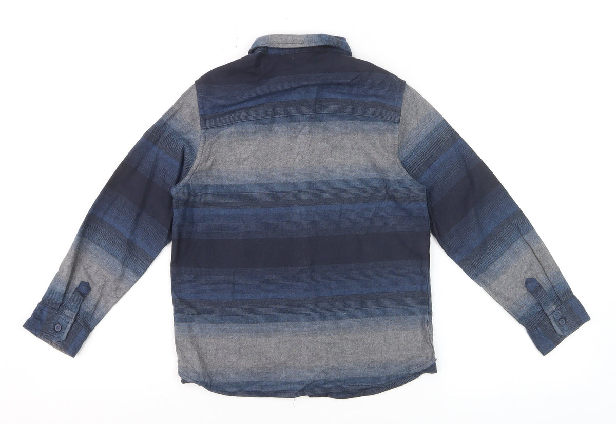 Marks and Spencer Boys Blue Striped Button-Up Shirt 7-8 Years Long Sleeve