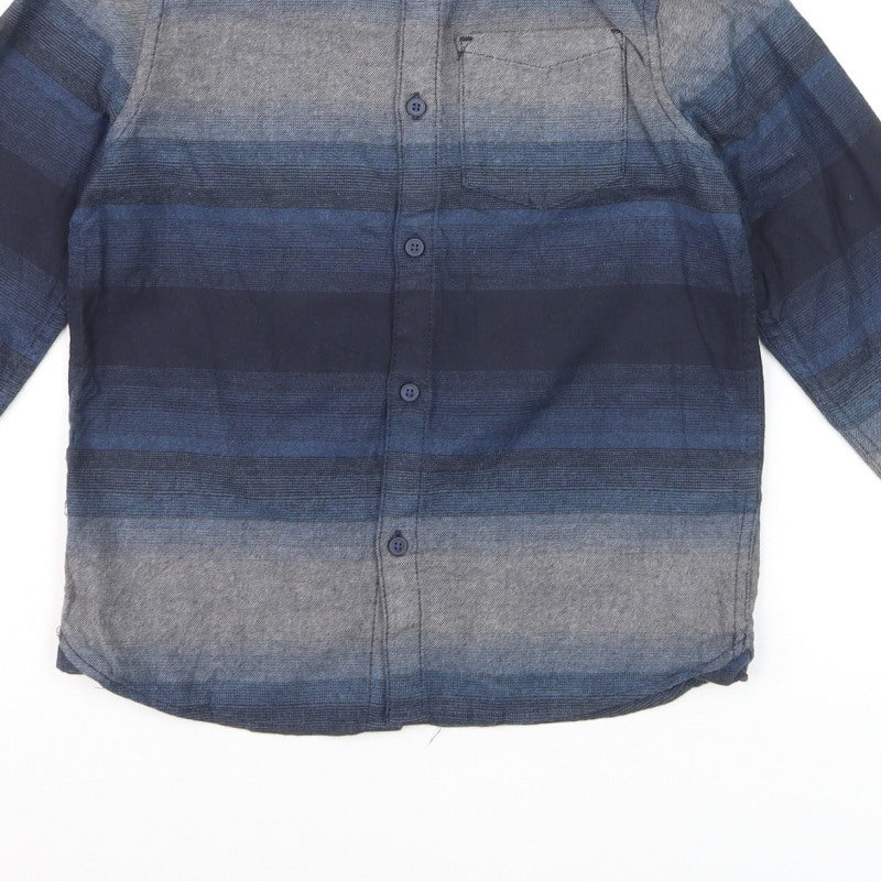 Marks and Spencer Boys Blue Striped Button-Up Shirt 7-8 Years Long Sleeve