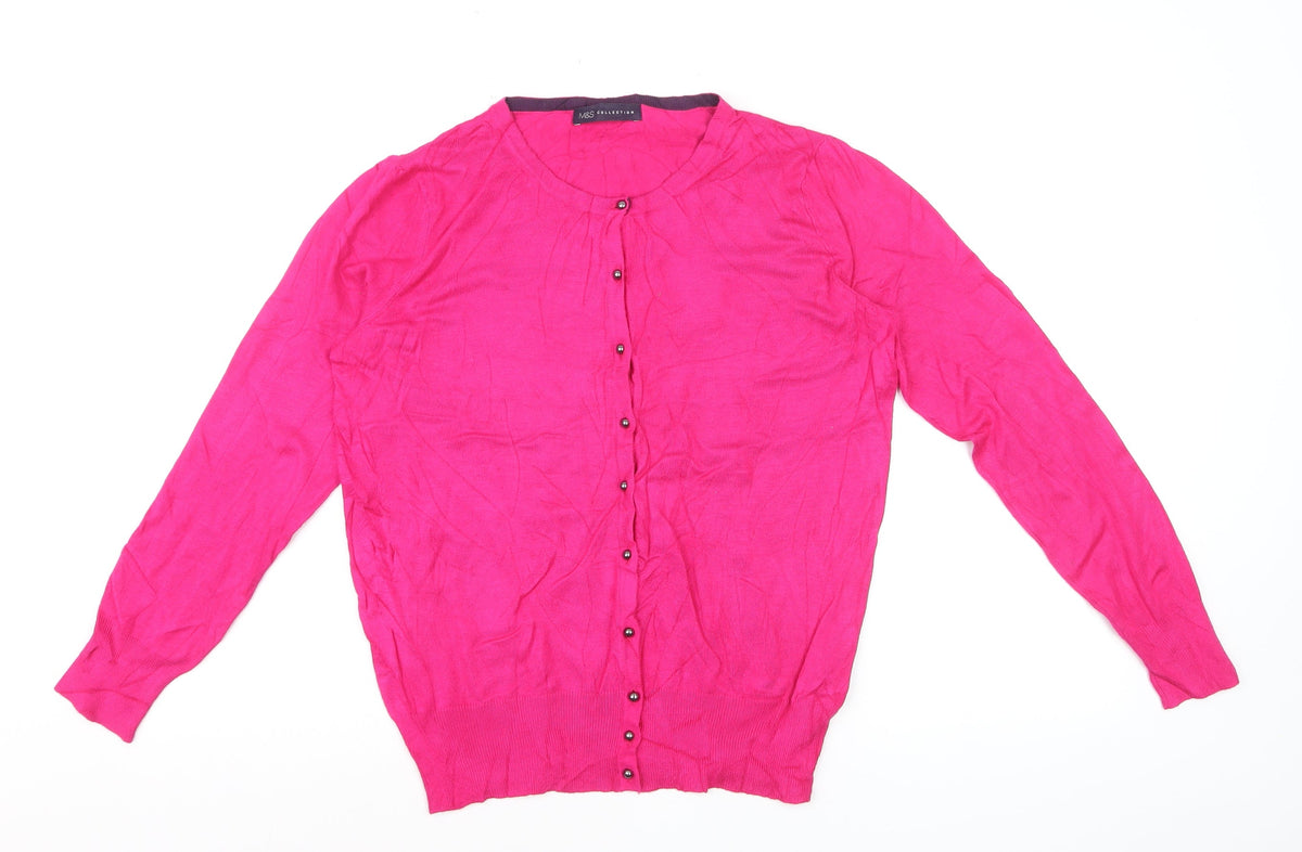 M&S Collection Women’s Pink Button Cardigan UK 10 Lightweight Knit