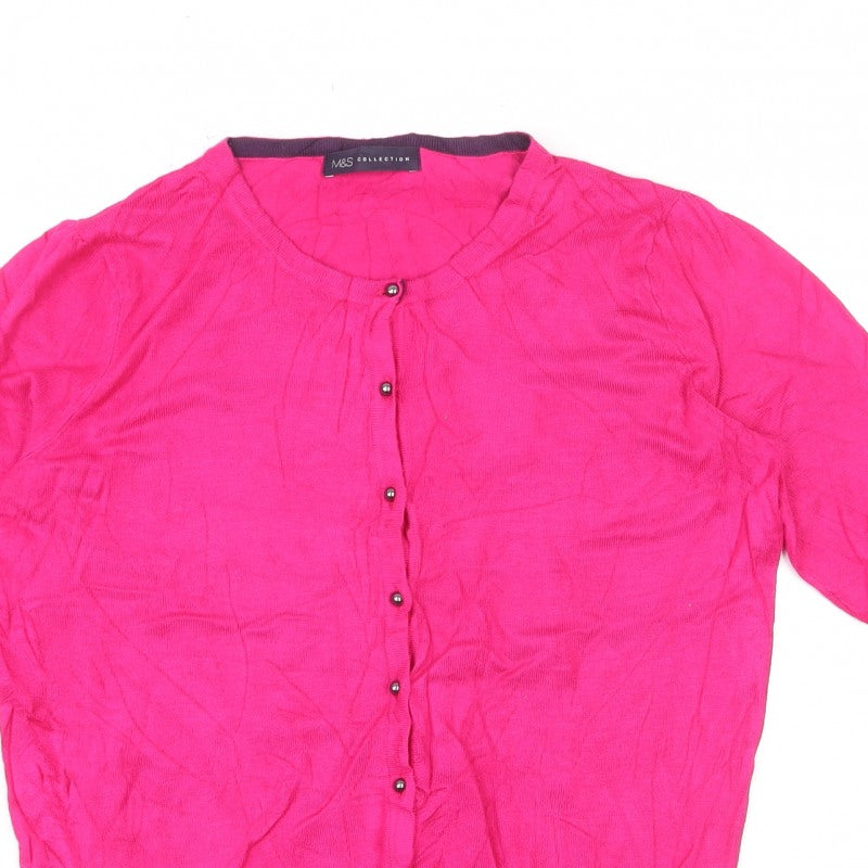 M&S Collection Women’s Pink Button Cardigan UK 10 Lightweight Knit
