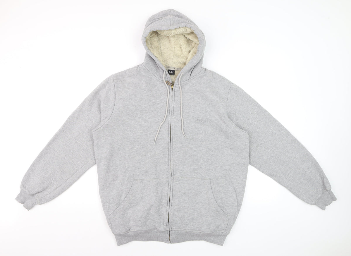 Cotton Traders Men’s Grey M Full Zip Hooded Sherpa Lined Hoodie