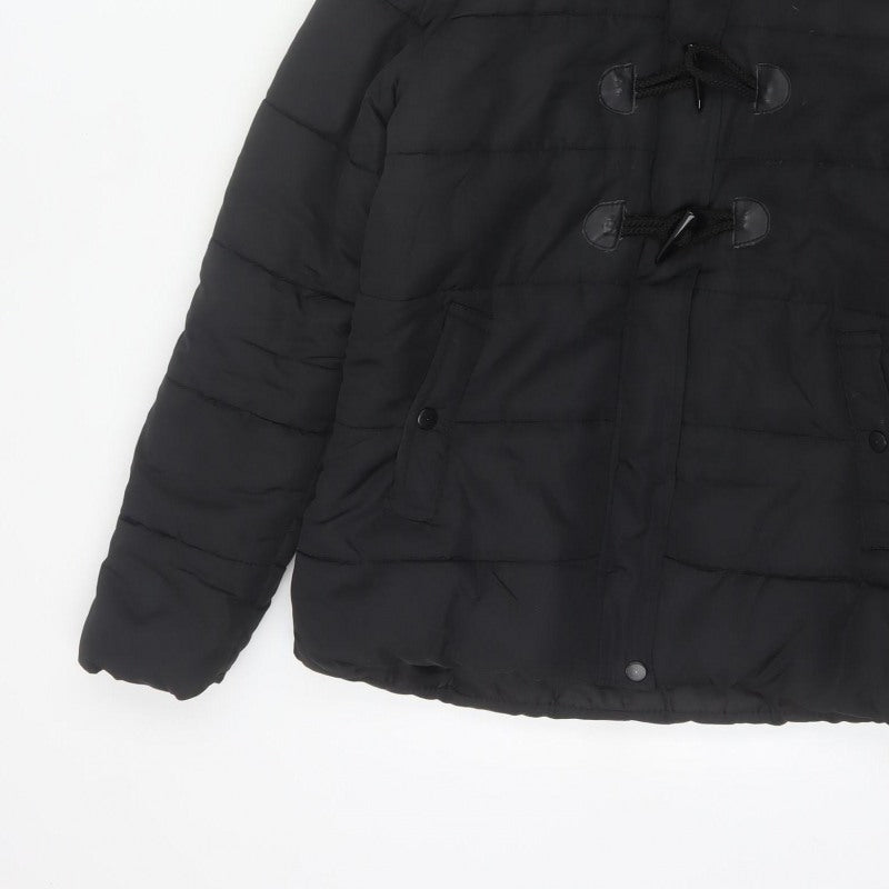 QED LDN Women’s Black UK 8 Hooded Fur Trim Puffer Jacket