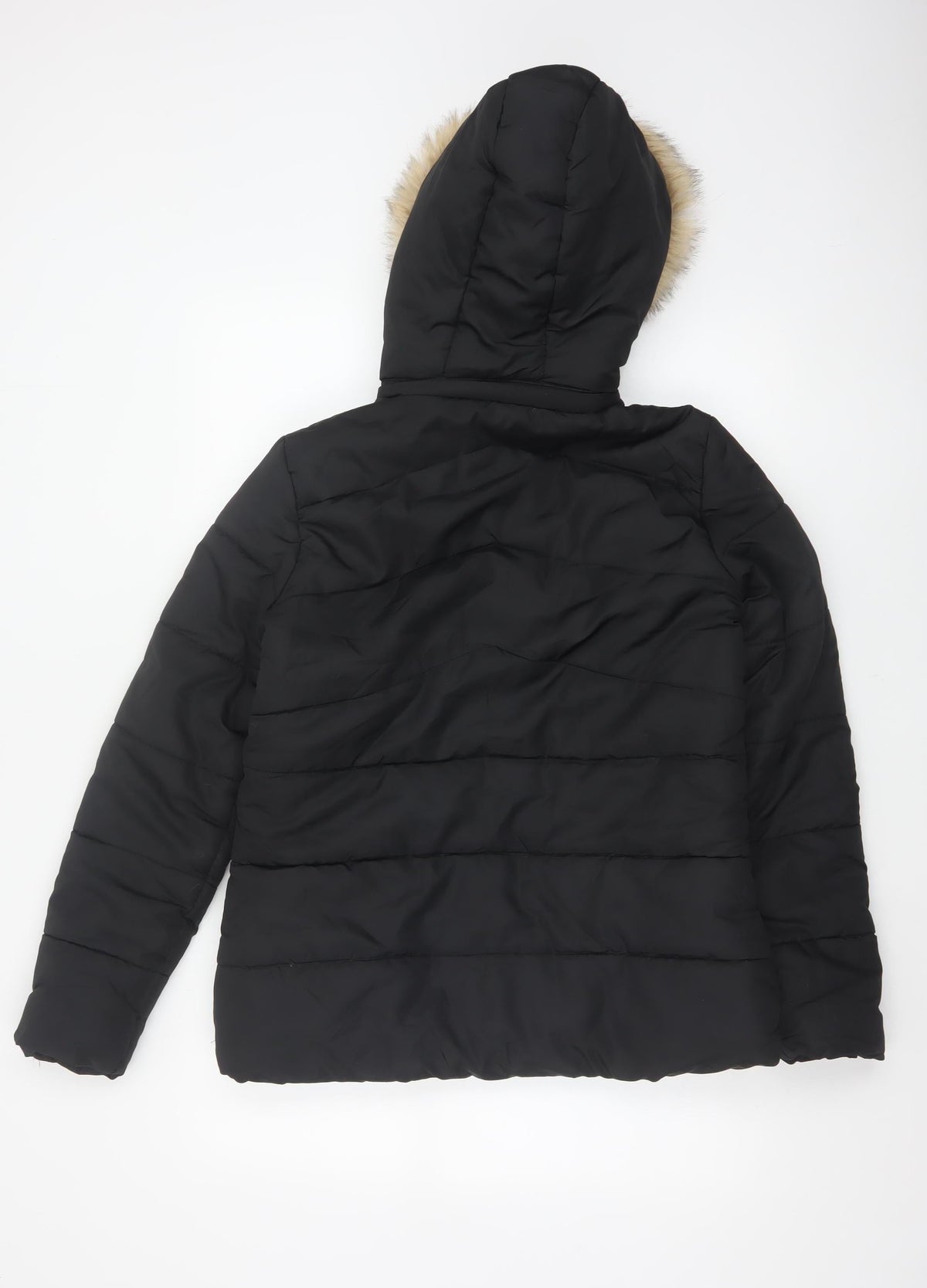 QED LDN Women’s Black UK 8 Hooded Fur Trim Puffer Jacket