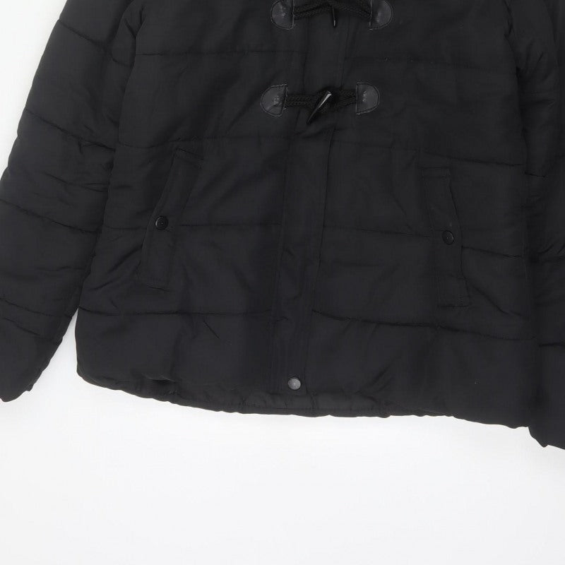 QED LDN Women’s Black UK 8 Hooded Fur Trim Puffer Jacket