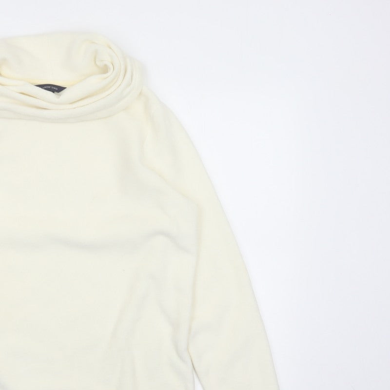 Lands' End Women Ivory M Fleece Cowl Neck Pullover Sweatshirt Stretch