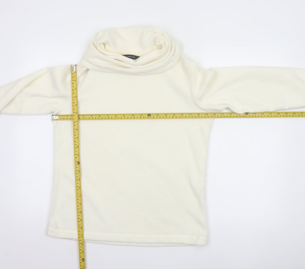 Lands' End Women Ivory M Fleece Cowl Neck Pullover Sweatshirt Stretch