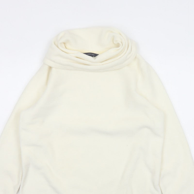 Lands' End Women Ivory M Fleece Cowl Neck Pullover Sweatshirt Stretch