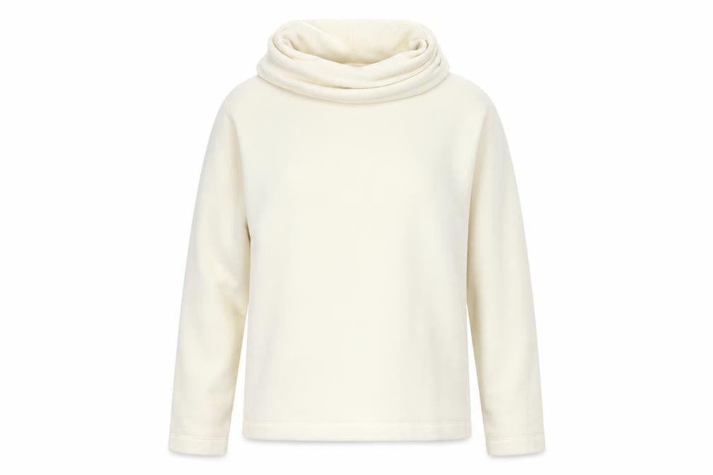Lands' End Women Ivory M Fleece Cowl Neck Pullover Sweatshirt Stretch