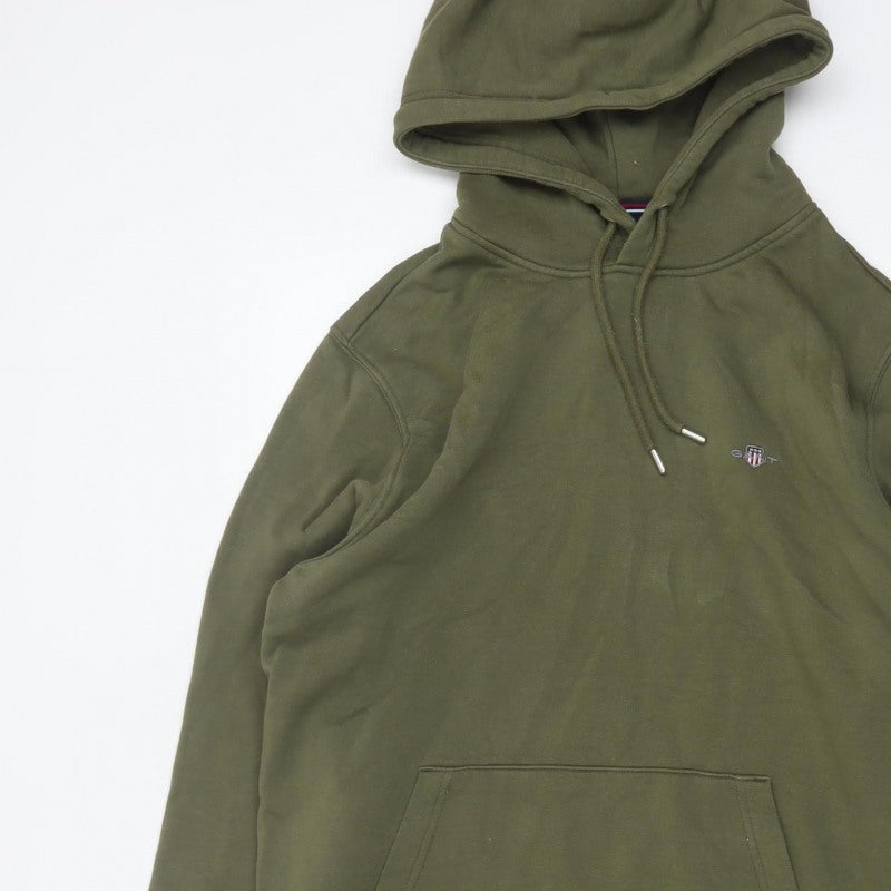 GANT Men’s Green L Pullover Hoodie Logo Kangaroo Pocket