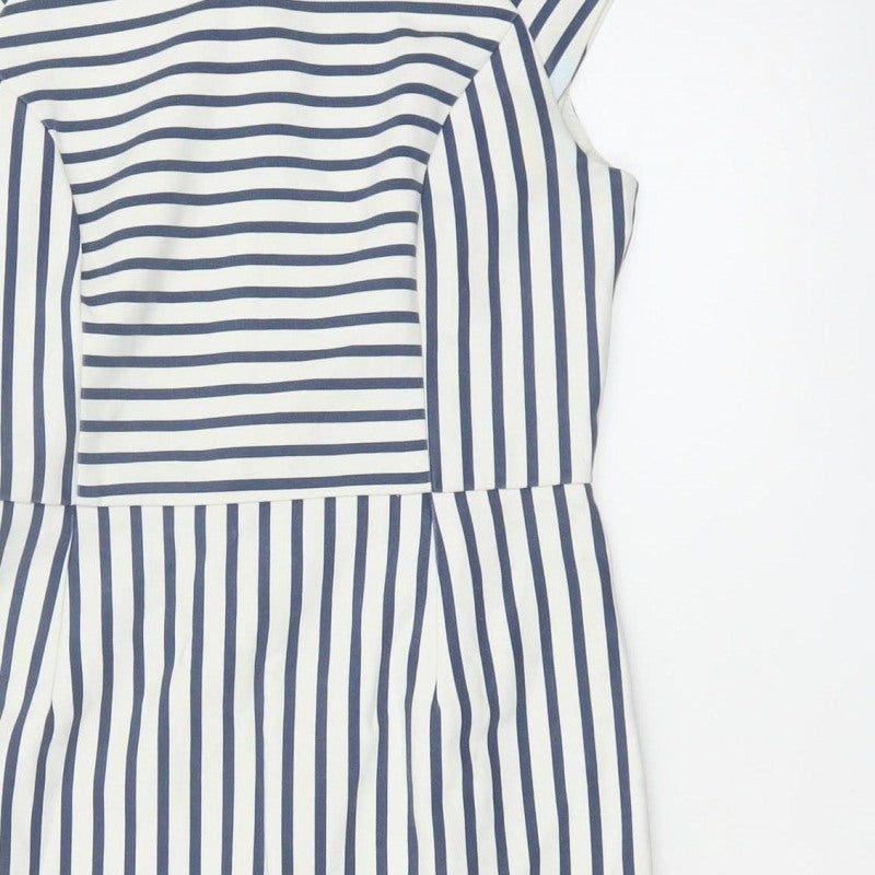 Oasis Women’s Blue White Striped UK 10 Pencil Knee Length Dress