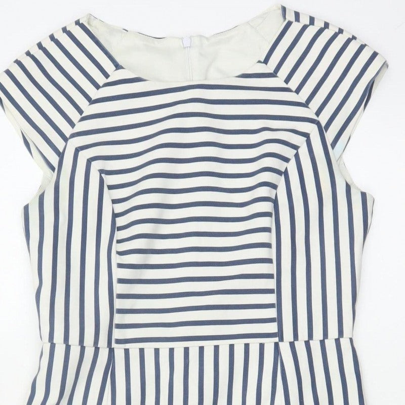 Oasis Women’s Blue White Striped UK 10 Pencil Knee Length Dress