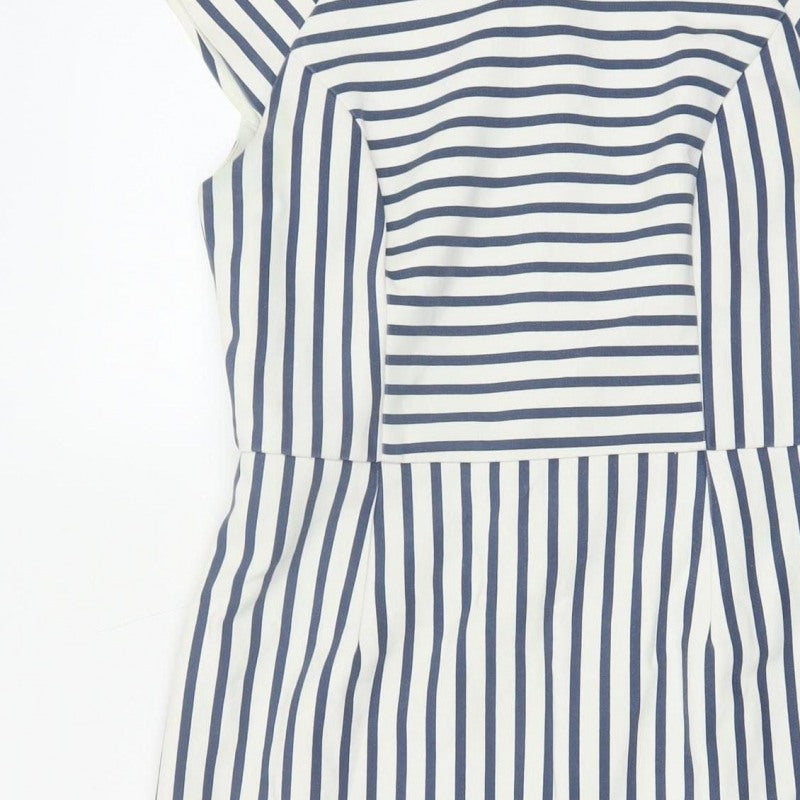 Oasis Women’s Blue White Striped UK 10 Pencil Knee Length Dress