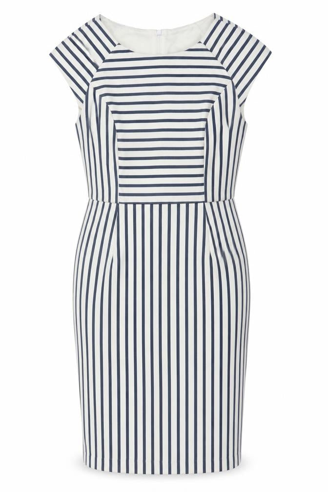 Oasis Women’s Blue White Striped UK 10 Pencil Knee Length Dress
