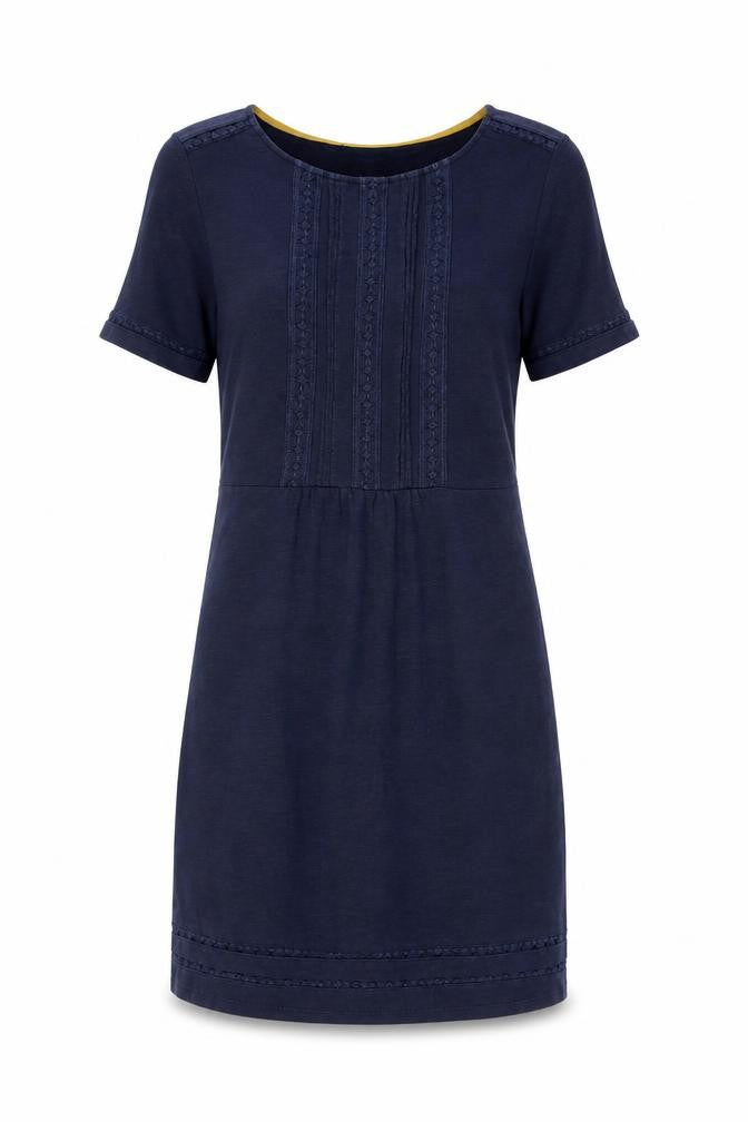 Boden Women’s Navy Blue UK 10 Cotton Sheath Knee Dress Embroidered