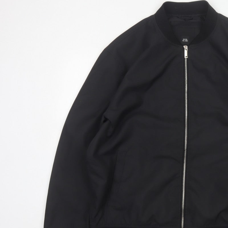 River Island Men’s Black XL Bomber Jacket Full Zip Lined