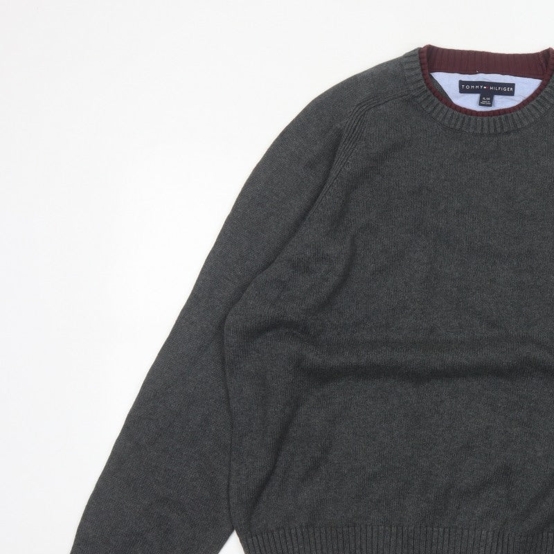 Tommy Hilfiger Men’s Grey Cotton Crew Neck Logo Pullover Jumper XL