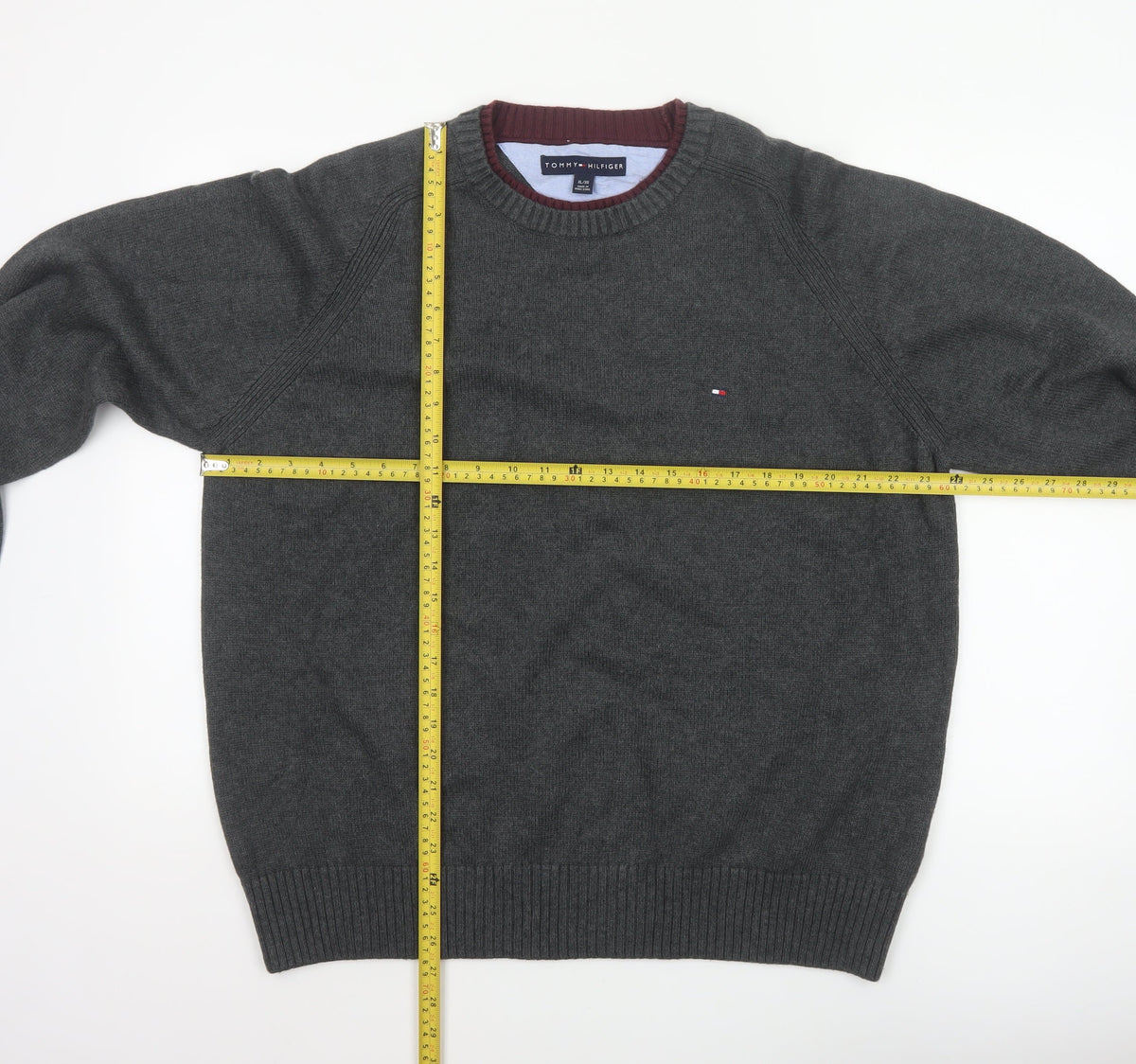 Tommy Hilfiger Men’s Grey Cotton Crew Neck Logo Pullover Jumper XL