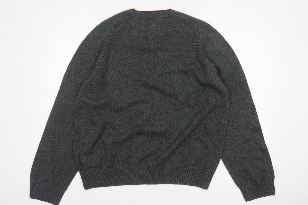 Tommy Hilfiger Men’s Grey Cotton Crew Neck Logo Pullover Jumper XL