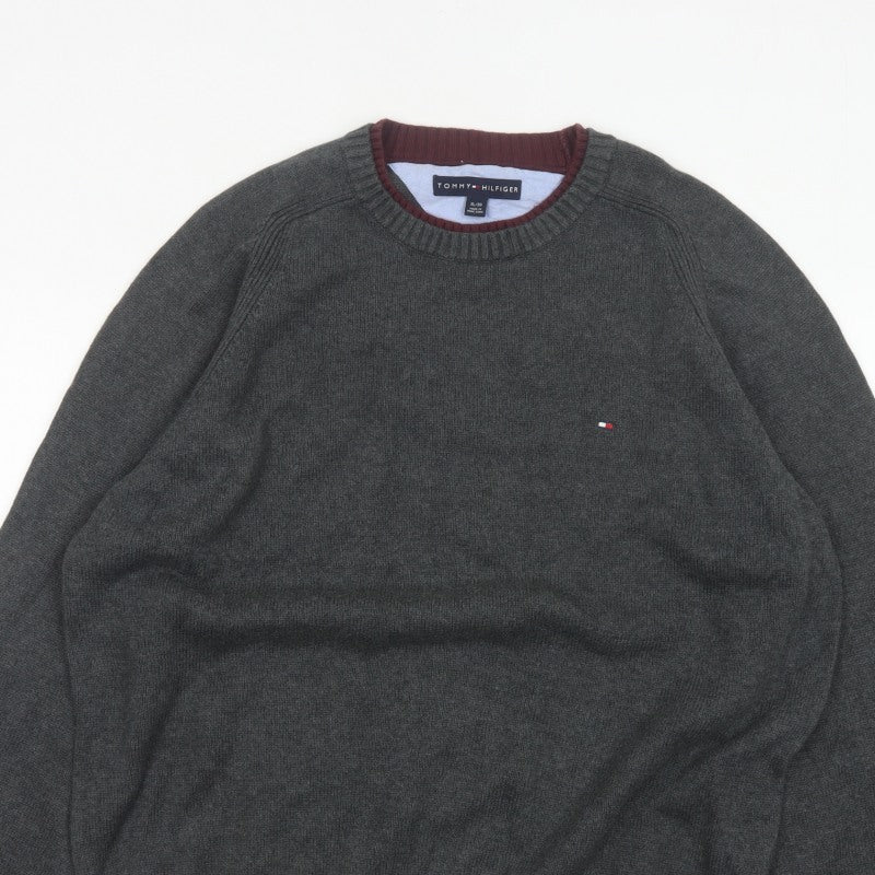 Tommy Hilfiger Men’s Grey Cotton Crew Neck Logo Pullover Jumper XL