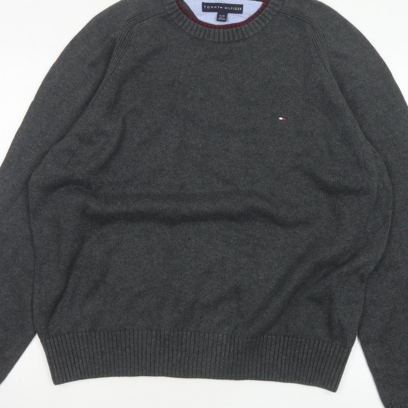 Tommy Hilfiger Men’s Grey Cotton Crew Neck Logo Pullover Jumper XL