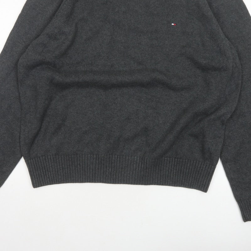 Tommy Hilfiger Men’s Grey Cotton Crew Neck Logo Pullover Jumper XL