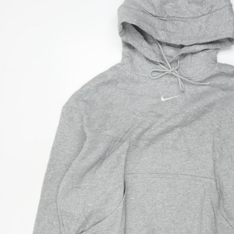 Nike Men's Grey Small Swoosh Pullover Hoodie Sports Logo