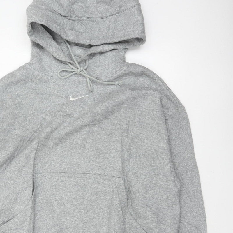 Nike Men's Grey Small Swoosh Pullover Hoodie Sports Logo
