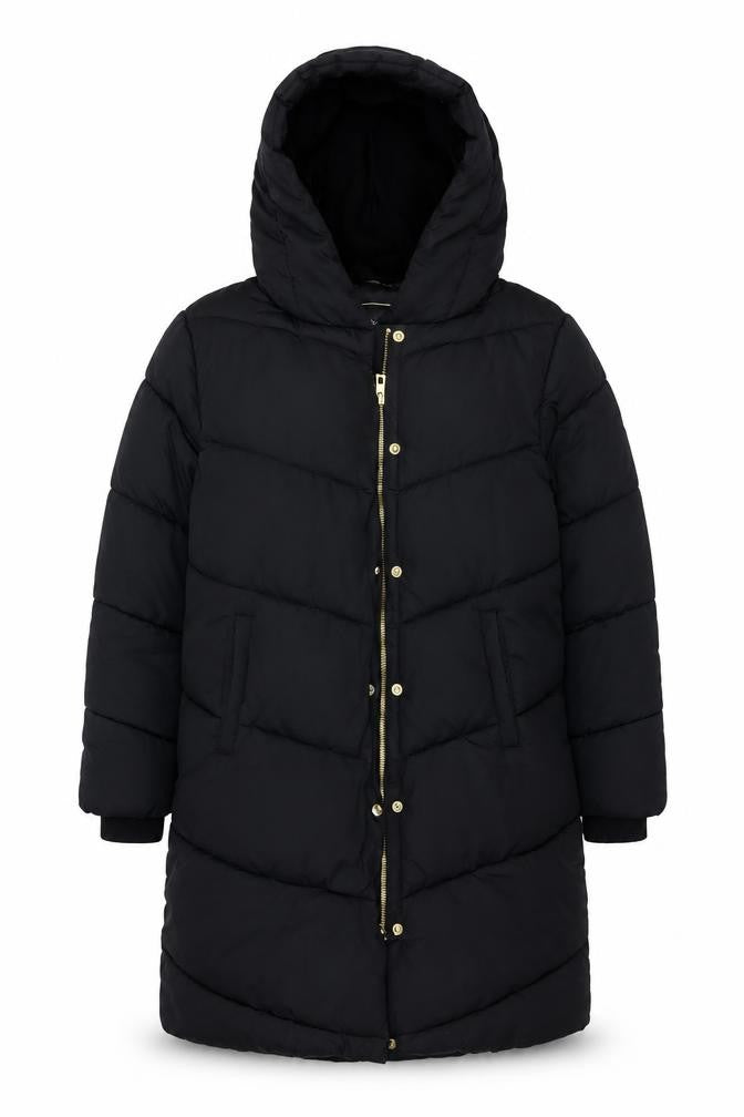 Next Girls Black 11 Years Long Hooded Puffer Coat Quilted Winter