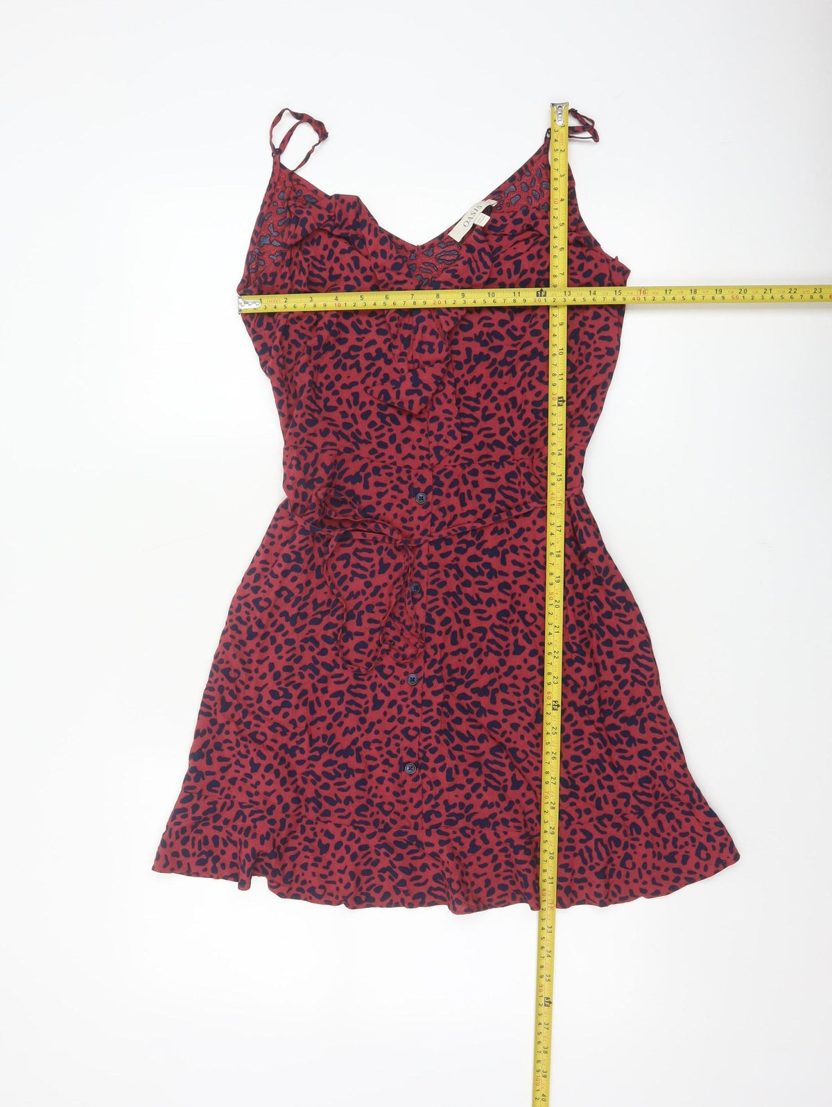 Oasis Women Red Animal Print UK 12 Skater Mini Tie Strap Dress