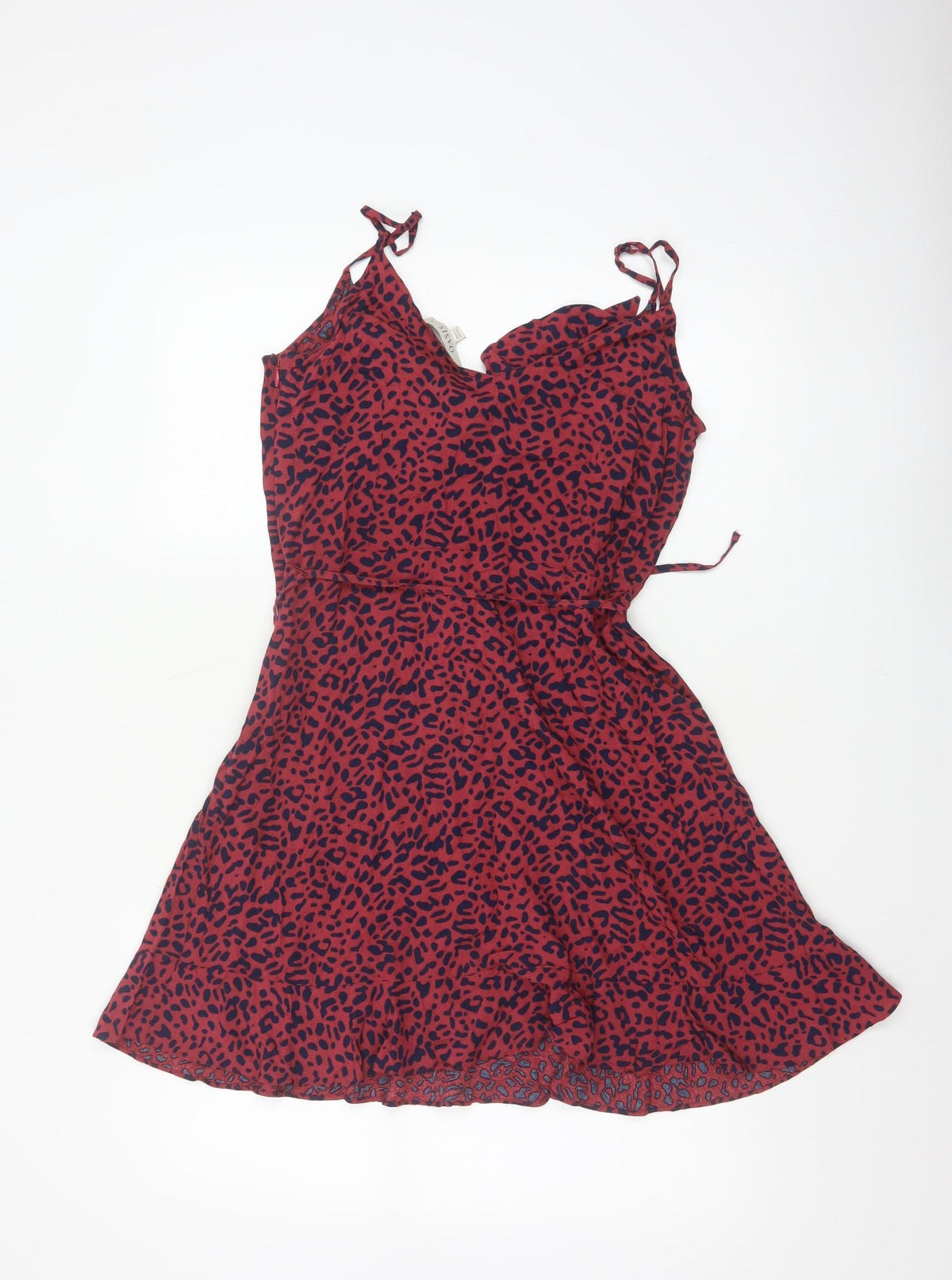 Oasis Women Red Animal Print UK 12 Skater Mini Tie Strap Dress