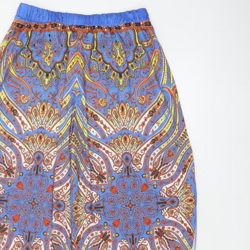 Zara Women Blue M Paisley Harem Elastic Waist Trousers