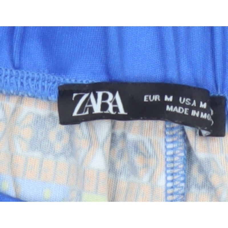 Zara Women Blue M Paisley Harem Elastic Waist Trousers