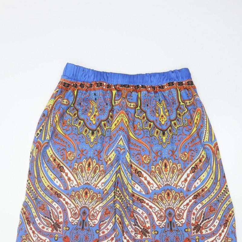 Zara Women Blue M Paisley Harem Elastic Waist Trousers