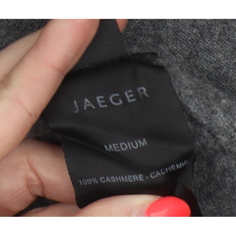 Jaeger Women Grey M 100% Cashmere Open Cardigan Batwing Sleeves
