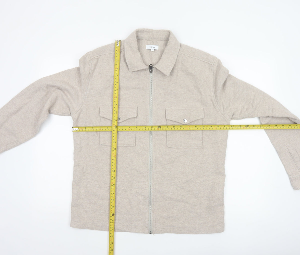 Reiss Men’s Beige L Cotton Full Zip Basic Jacket Collared