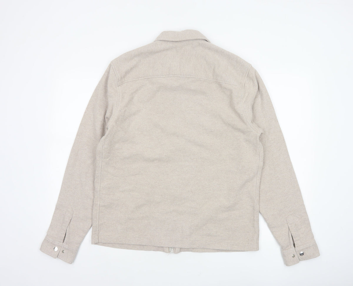 Reiss Men’s Beige L Cotton Full Zip Basic Jacket Collared