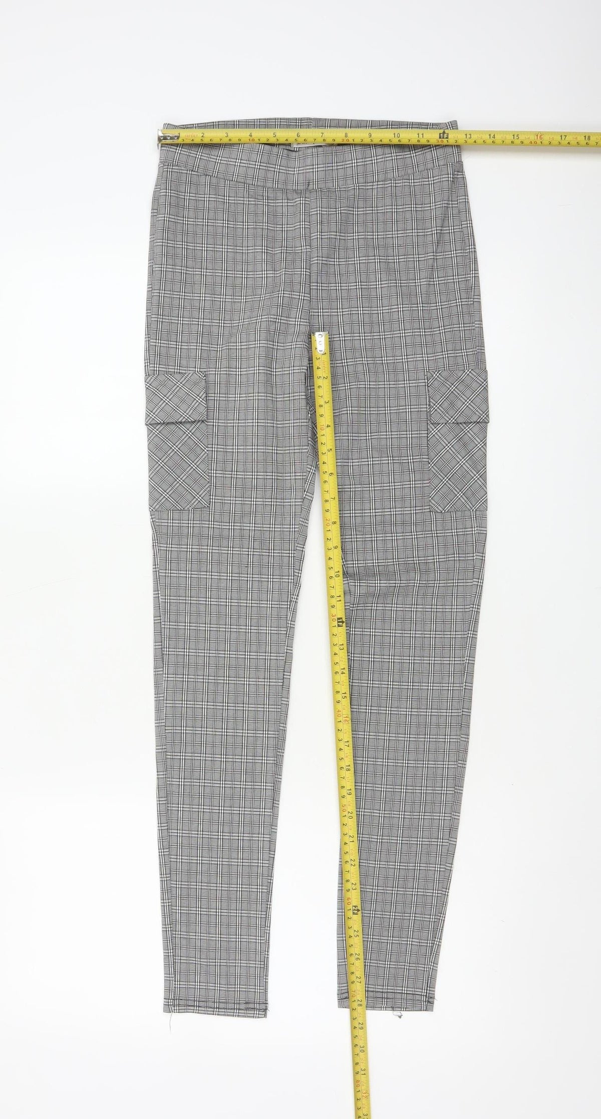 Cherry Koko Women Grey Check Skinny Cargo Trousers Size S