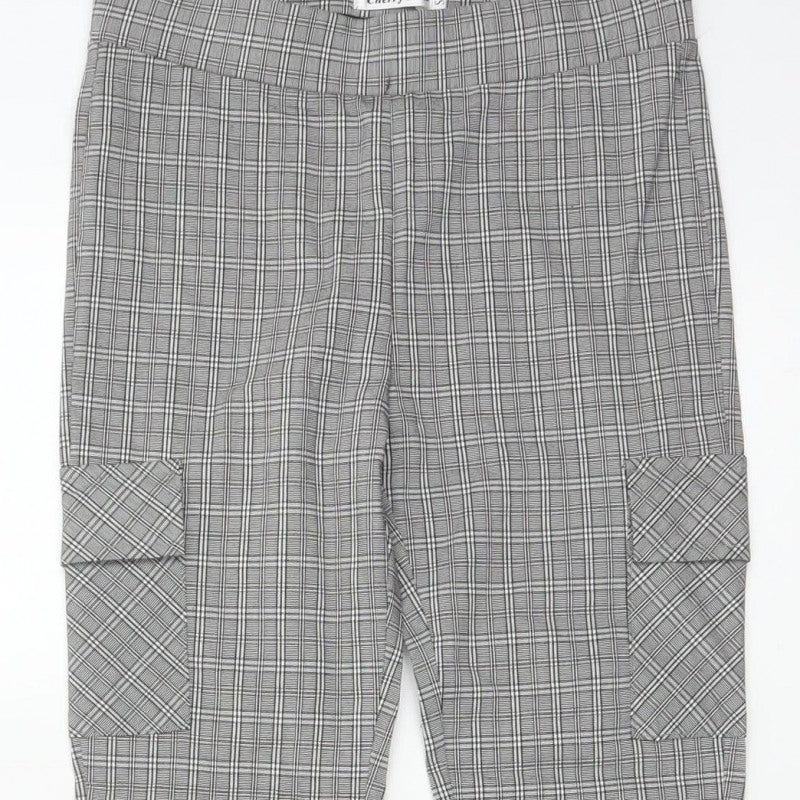 Cherry Koko Women Grey Check Skinny Cargo Trousers Size S