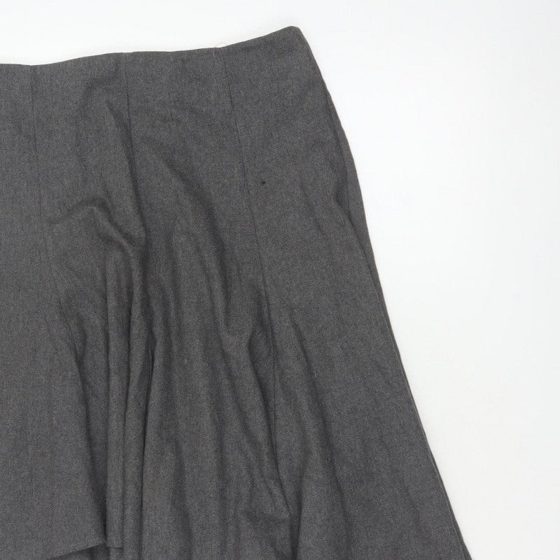 Topshop Women Grey UK 10 Asymmetric Flare Midi Wool Blend Skirt
